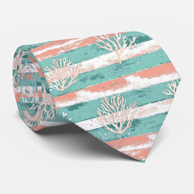 Summer Coastal Coral Pattern Tie (Rolled)