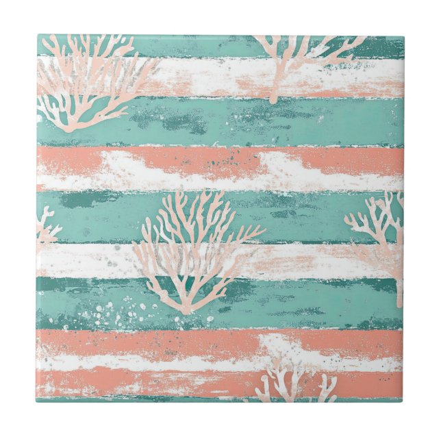 Summer Coastal Coral Pattern Tile (Front)