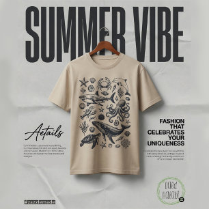 Summer Coastal Ocean Life Doodle T-Shirt