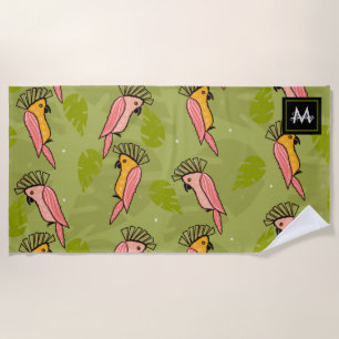 Summer Cockatoo Birds Monstera Greenery Beach Towel