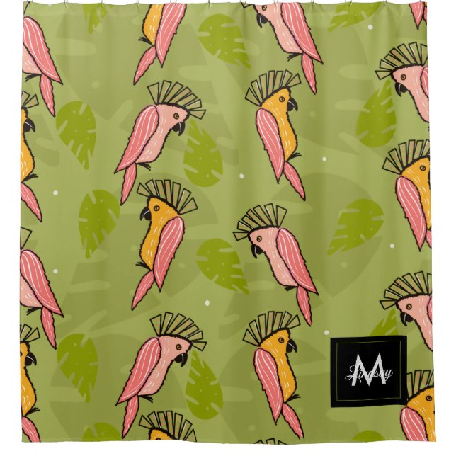 Summer Cockatoo Birds Monstera Greenery   Shower Curtain (Front)