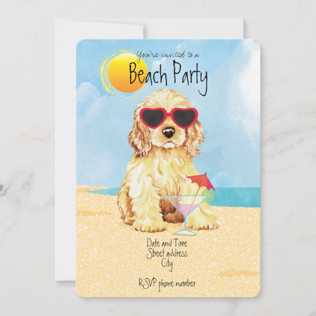 Summer Cocker Spaniel Beach Party Invitation (Front)