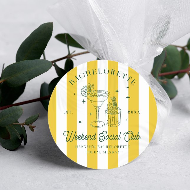Summer Cocktail Club | Bachelorette  Classic Round Sticker (Creator Uploaded)