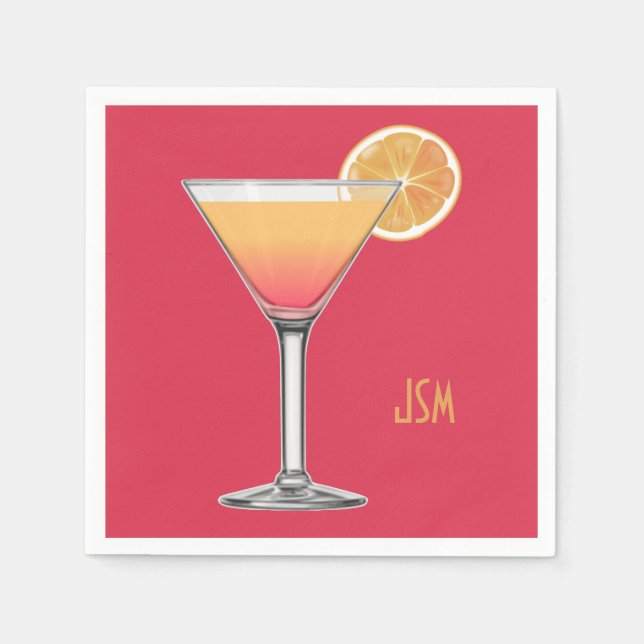 Summer Cocktail Party Alcohol Fruit Drink Initials Napkin (Front)