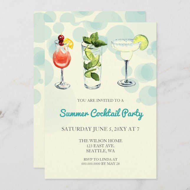 Summer Cocktail party Invitations (Front/Back)