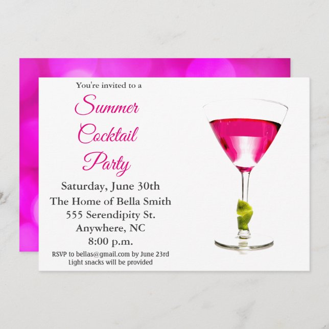 Summer Cocktail Party Pink Invitation (Front/Back)