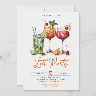 Summer Cocktail Party with Colourful Drinks Invitation