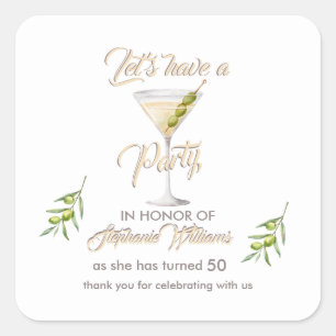 Summer Cocktail Women's 50th Birthday Party  Square Sticker