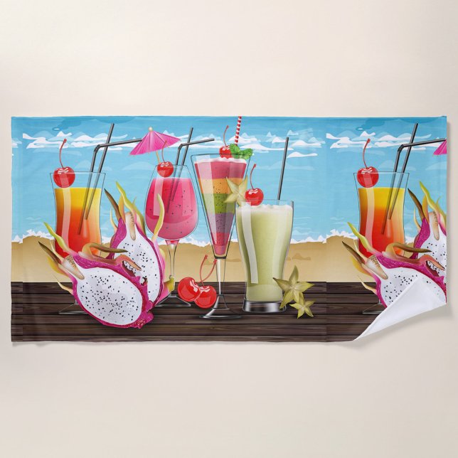 Summer Cocktails Beach Towel (A vibrant beach towel design showcases a refreshing array of tropical cocktails.)