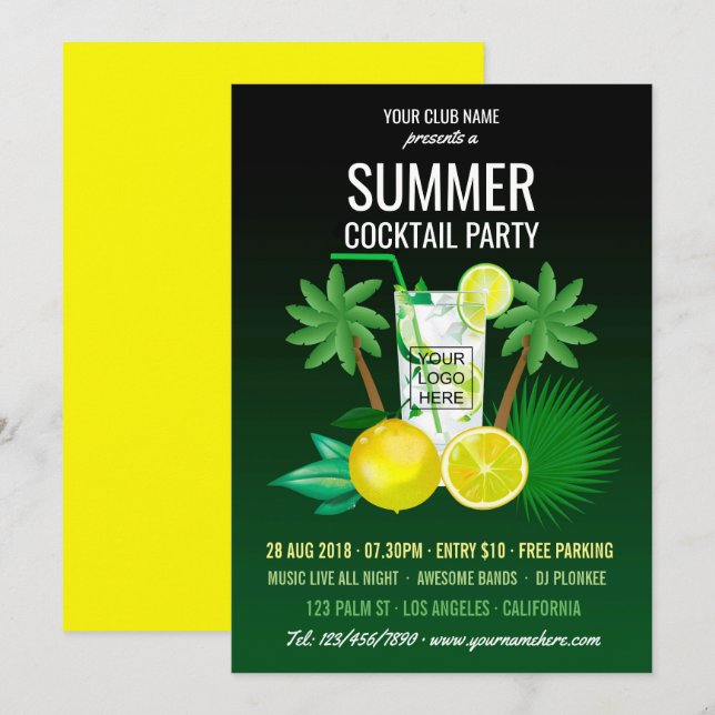 Summer Cocktails Club/Corporate Party add logo Invitation (Front/Back)