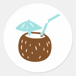 Summer Coconut Drink Classic Round Sticker
