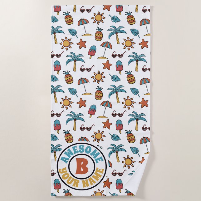 Summer Coconut Popsicle Sunglasses Pineapple Beach Towel (Front)