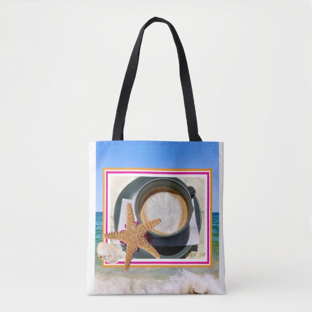 Summer coffee dessert ocean view tote bag. bag (Front)