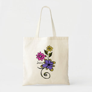 Summer Colors Hand Drawn Doodled Art Flowers Tote Bag