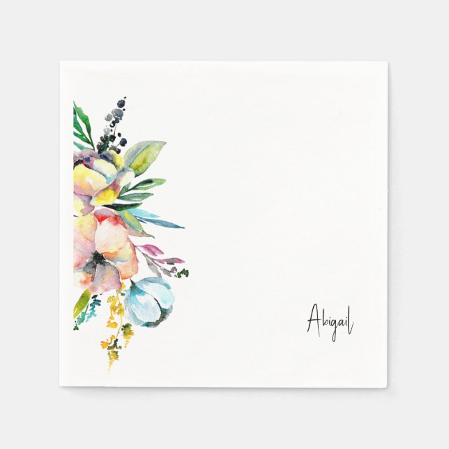 Summer Colourful Floral Personalised Napkin (Front)