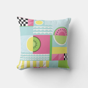 Summer colourful mosaic, watermelon kiwi fruit cushion