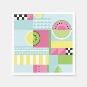 Summer colourful mosaic, watermelon kiwi fruit  napkin