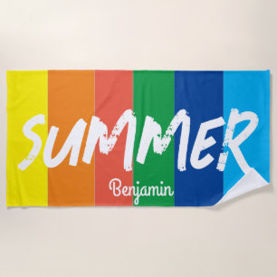 Summer Colourful personalised Name Stripes Beach Towel