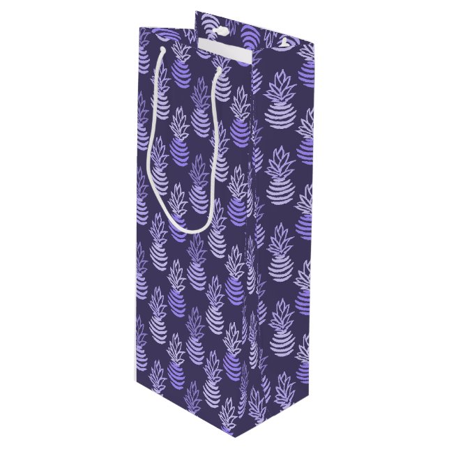 Summer colourful pineapple fruit blue pattern wine gift bag (Front Angled)