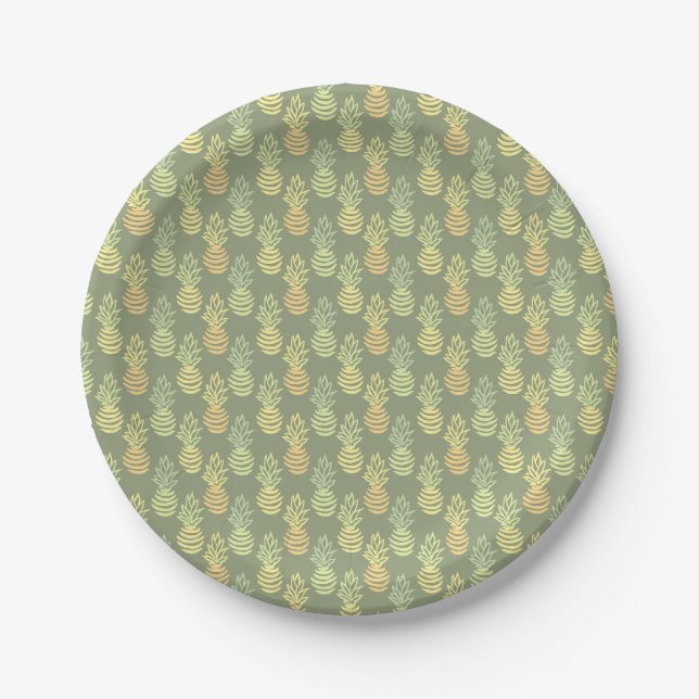 Summer colourful pineapple fruit green pattern paper plate (Front)