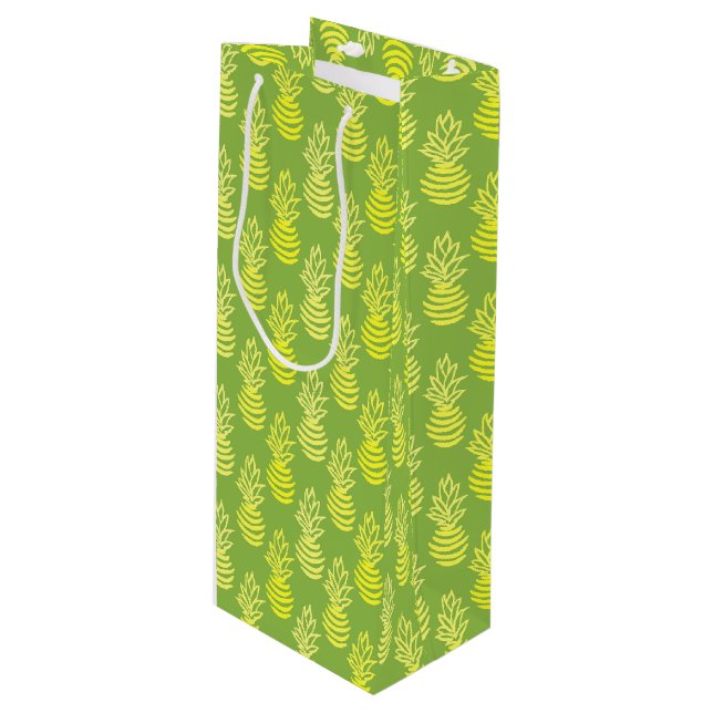 Summer colourful pineapple fruit green pattern wine gift bag (Front Angled)