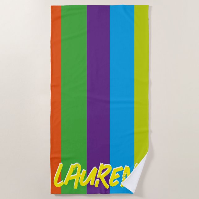 Summer Colourful Stripes Personalised Beach Towel (Front)