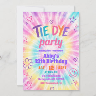 Summer Colourful Tie Dye Girl Birthday Invitation