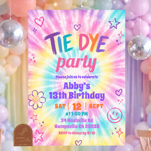Summer Colourful Tie Dye Girl Birthday Invitation