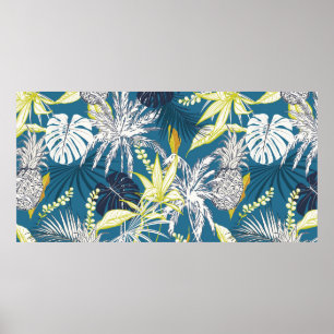 Summer colourful tropical forest leaves and fruits poster