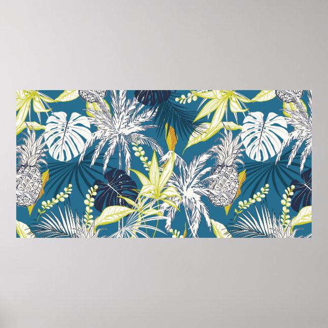 Summer colourful tropical forest leaves and fruits poster (Front)