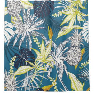 Summer colourful tropical forest leaves and fruits shower curtain