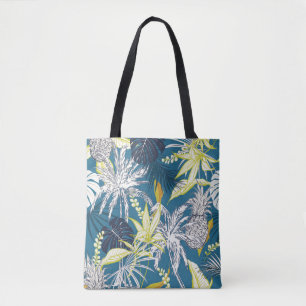 Summer colourful tropical forest leaves and fruits tote bag
