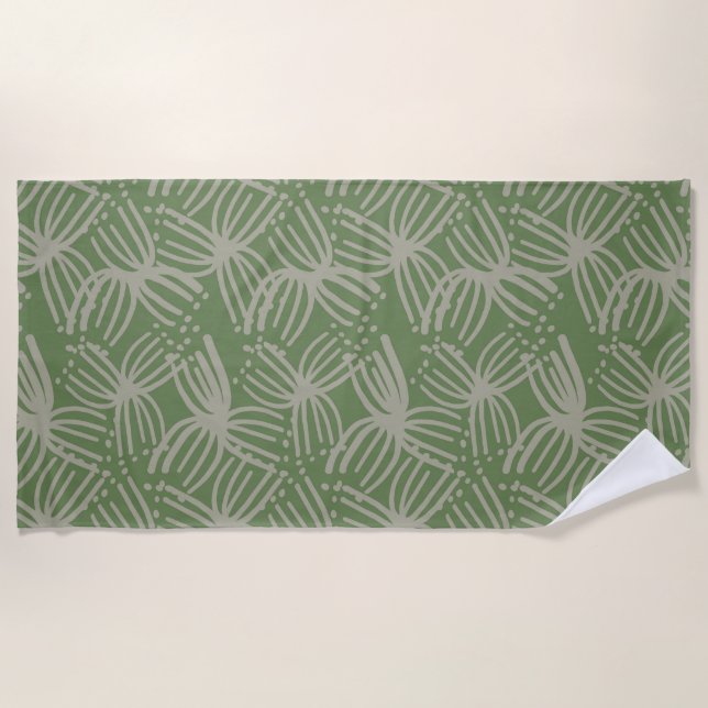 Summer Contemporary abstract bloom lime green dark Beach Towel (Front)