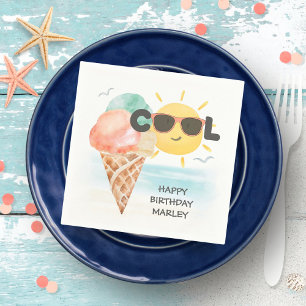 Summer Cool   Tropical Beach Ice Cream Birthday Napkin