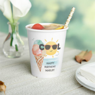Summer Cool Tropical Beach Ice Cream Birthday Paper Cups