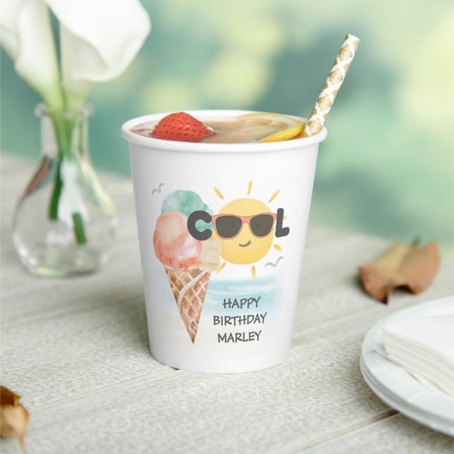 Summer Cool | Tropical Beach Ice Cream Birthday Paper Cups (Insitu)