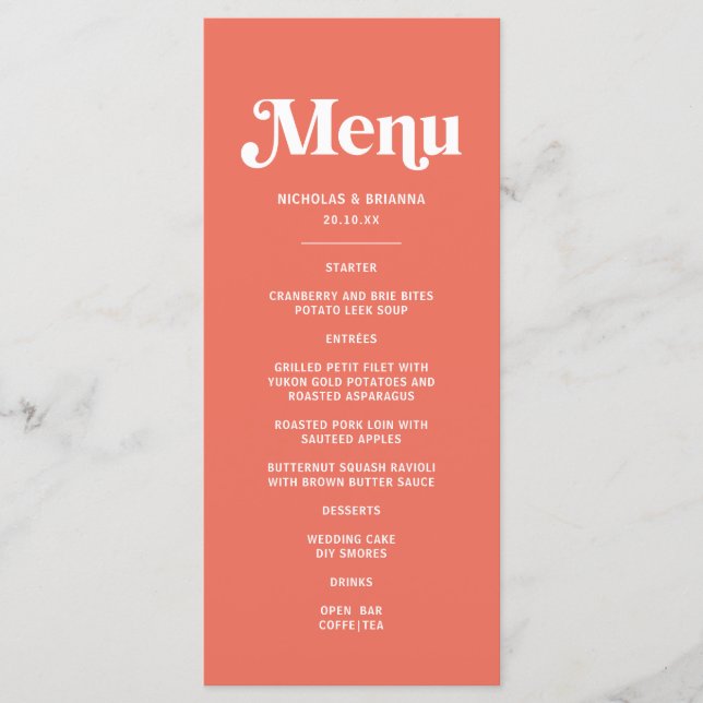 Summer Coral Mexican Wedding Menu (Front)
