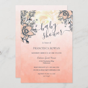 Summer Coral Poppy Baby Shower Invitation
