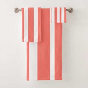 Summer Coral White Stripes Bath Towel Set