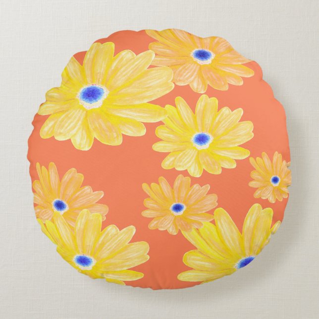 Summer Coral Yellow Floral Throw Pillow (Front)