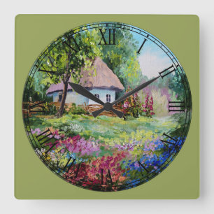 Summer Cottage Fine Art Square Wall Clock