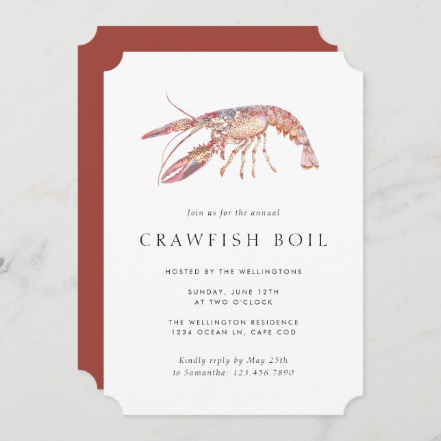 Summer Crawfish Boil Elegant Minimal Lobster Party Invitation (Front/Back)