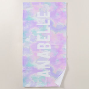 Summer Custom Name Pastel Tie Dye  Beach Towel