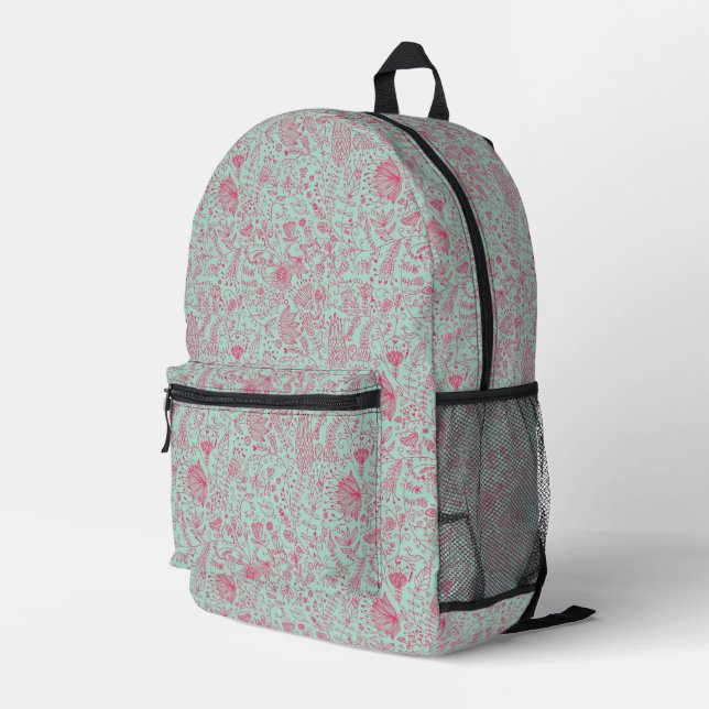 Summer cute floral pattern printed backpack (Back Corner Right)