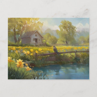 Summer Daffodils Nature House Postcard Watercolor