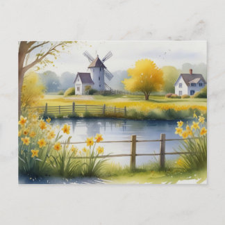Summer Daffodils Nature House Postcard Watercolor