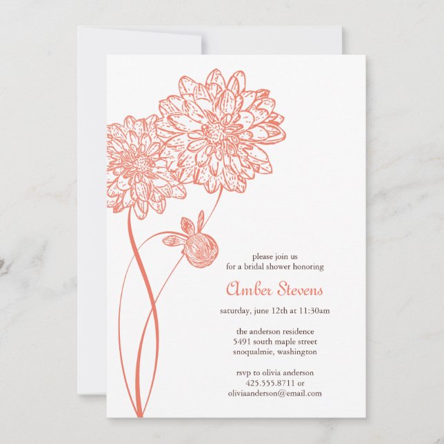 Summer Dahlias Shower/Party Invitation (Front)