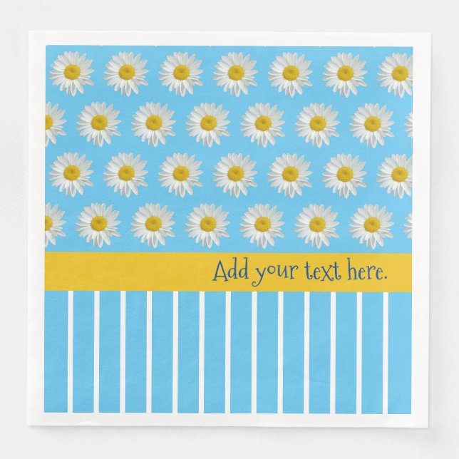 Summer Daisies and Cool Stripes Paper Napkin (Front)