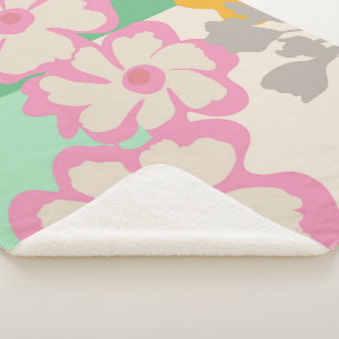 Summer Daisies Colour Blocks Modern Floral  Sherpa Blanket