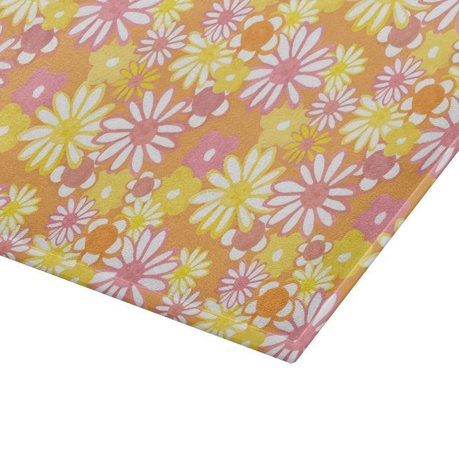 Summer Daisies Glass Cutting Board (Corner)